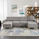 Lifeand Couch with Movable Ottoman for Living Room,...
